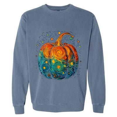 Pumpkin Halloween Starry Night Van Gogh Aesthetic Painting Garment-Dyed Sweatshirt