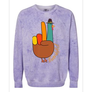 Peace Hand Sign Thankful Turkey Thanksgiving Colorblast Crewneck Sweatshirt