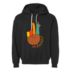 Peace Hand Sign Thankful Turkey Thanksgiving Garment-Dyed Fleece Hoodie