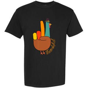 Peace Hand Sign Thankful Turkey Thanksgiving Garment-Dyed Heavyweight T-Shirt