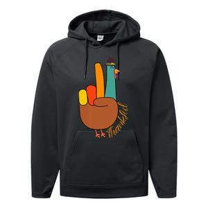 Peace Hand Sign Thankful Turkey Thanksgiving Performance Fleece Hoodie