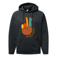 Peace Hand Sign Thankful Turkey Thanksgiving Performance Fleece Hoodie