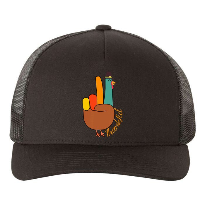 Peace Hand Sign Thankful Turkey Thanksgiving Yupoong Adult 5-Panel Trucker Hat