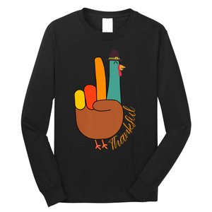 Peace Hand Sign Thankful Turkey Thanksgiving Long Sleeve Shirt