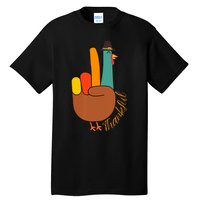 Peace Hand Sign Thankful Turkey Thanksgiving Tall T-Shirt