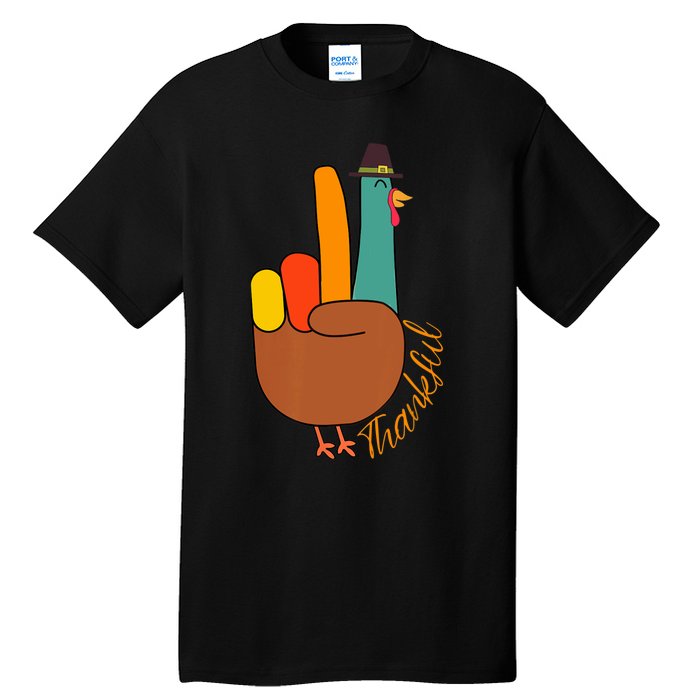 Peace Hand Sign Thankful Turkey Thanksgiving Tall T-Shirt