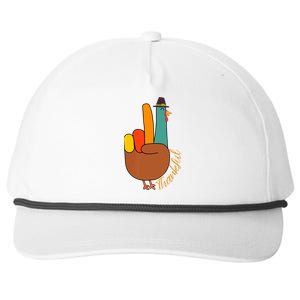 Peace Hand Sign Thankful Turkey Thanksgiving Snapback Five-Panel Rope Hat