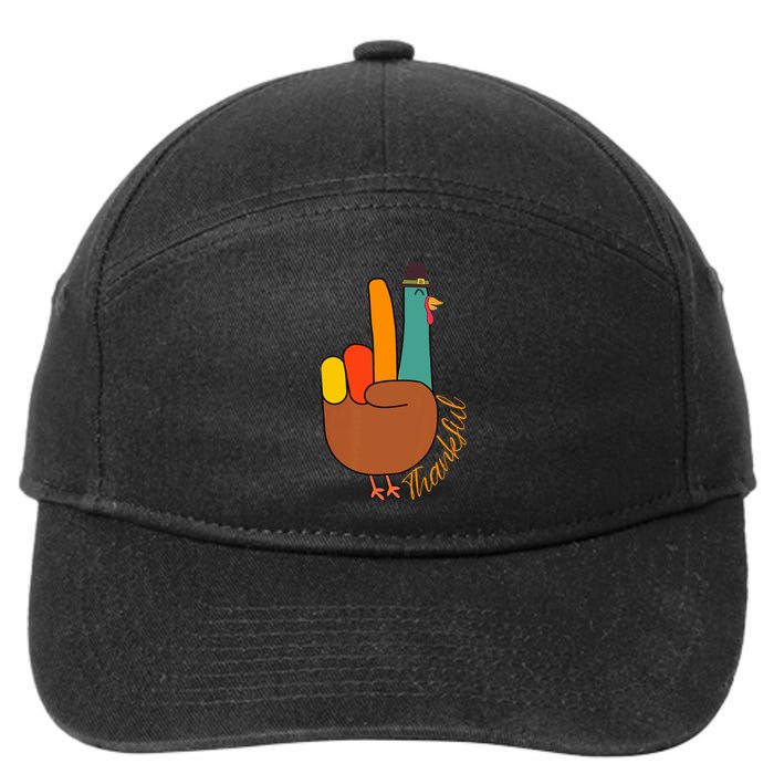 Peace Hand Sign Thankful Turkey Thanksgiving 7-Panel Snapback Hat