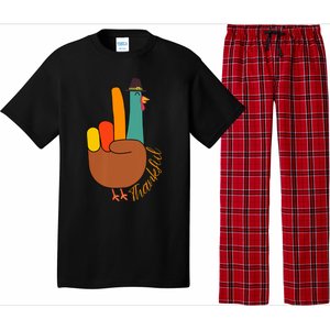 Peace Hand Sign Thankful Turkey Thanksgiving Pajama Set