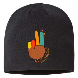 Peace Hand Sign Thankful Turkey Thanksgiving Sustainable Beanie