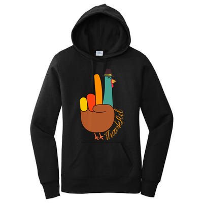 Peace Hand Sign Thankful Turkey Thanksgiving Women's Pullover Hoodie