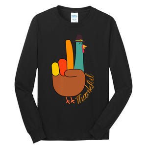 Peace Hand Sign Thankful Turkey Thanksgiving Tall Long Sleeve T-Shirt