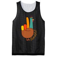 Peace Hand Sign Thankful Turkey Thanksgiving Mesh Reversible Basketball Jersey Tank