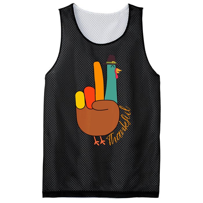 Peace Hand Sign Thankful Turkey Thanksgiving Mesh Reversible Basketball Jersey Tank