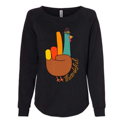 Peace Hand Sign Thankful Turkey Thanksgiving Womens California Wash Sweatshirt