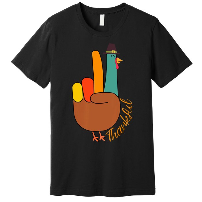 Peace Hand Sign Thankful Turkey Thanksgiving Premium T-Shirt