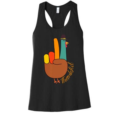 Peace Hand Sign Thankful Turkey Thanksgiving Women's Racerback Tank