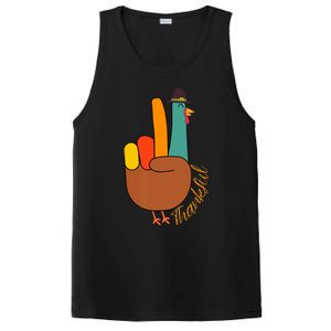 Peace Hand Sign Thankful Turkey Thanksgiving PosiCharge Competitor Tank