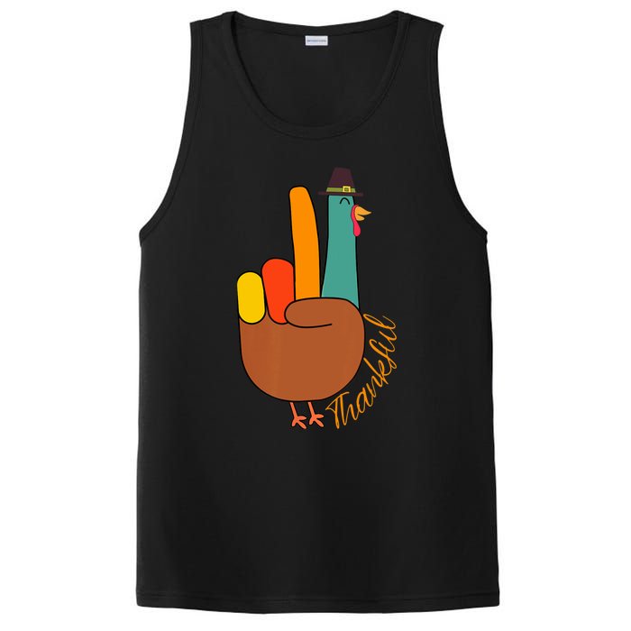 Peace Hand Sign Thankful Turkey Thanksgiving PosiCharge Competitor Tank