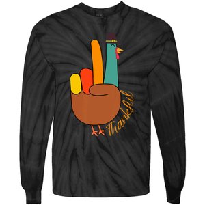 Peace Hand Sign Thankful Turkey Thanksgiving Tie-Dye Long Sleeve Shirt