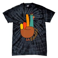 Peace Hand Sign Thankful Turkey Thanksgiving Tie-Dye T-Shirt