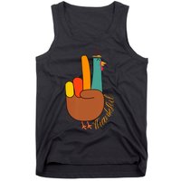 Peace Hand Sign Thankful Turkey Thanksgiving Tank Top