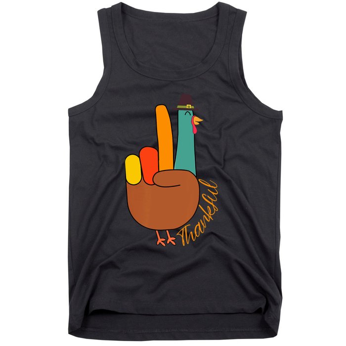 Peace Hand Sign Thankful Turkey Thanksgiving Tank Top