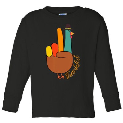 Peace Hand Sign Thankful Turkey Thanksgiving Toddler Long Sleeve Shirt