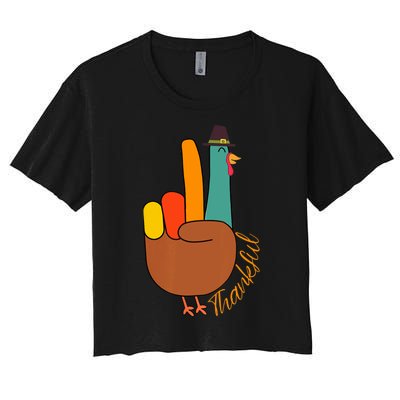 Peace Hand Sign Thankful Turkey Thanksgiving Women's Crop Top Tee