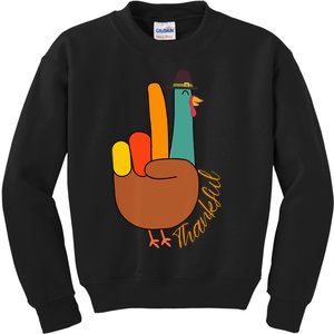 Peace Hand Sign Thankful Turkey Thanksgiving Kids Sweatshirt