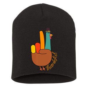 Peace Hand Sign Thankful Turkey Thanksgiving Short Acrylic Beanie