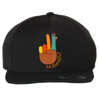 Peace Hand Sign Thankful Turkey Thanksgiving Wool Snapback Cap