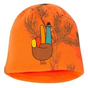 Peace Hand Sign Thankful Turkey Thanksgiving Kati - Camo Knit Beanie