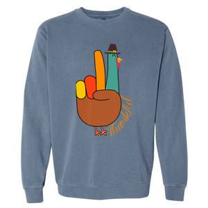 Peace Hand Sign Thankful Turkey Thanksgiving Garment-Dyed Sweatshirt