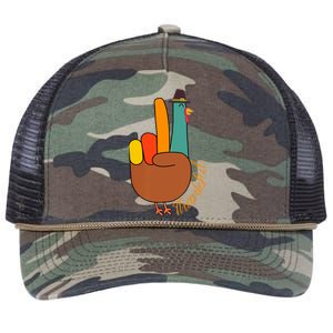 Peace Hand Sign Thankful Turkey Thanksgiving Retro Rope Trucker Hat Cap