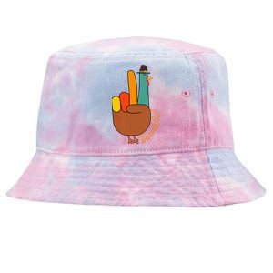 Peace Hand Sign Thankful Turkey Thanksgiving Tie-Dyed Bucket Hat