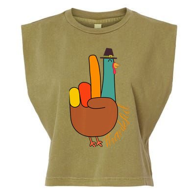 Peace Hand Sign Thankful Turkey Thanksgiving Garment-Dyed Women's Muscle Tee