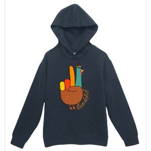 Peace Hand Sign Thankful Turkey Thanksgiving Urban Pullover Hoodie