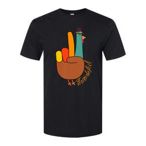 Peace Hand Sign Thankful Turkey Thanksgiving Softstyle CVC T-Shirt