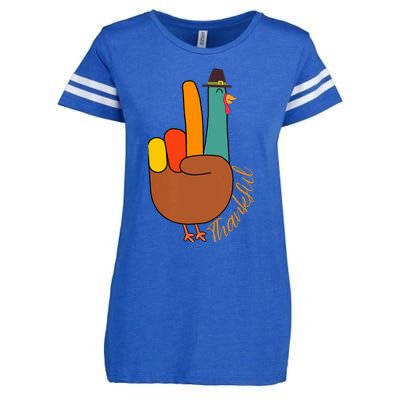 Peace Hand Sign Thankful Turkey Thanksgiving Enza Ladies Jersey Football T-Shirt