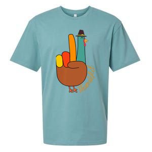 Peace Hand Sign Thankful Turkey Thanksgiving Sueded Cloud Jersey T-Shirt