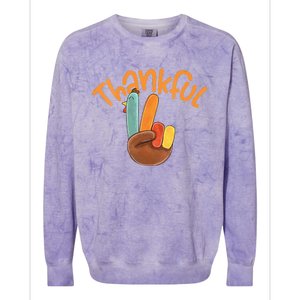 Peace Hand Sign Thankful Turkey Thanksgiving Colorblast Crewneck Sweatshirt