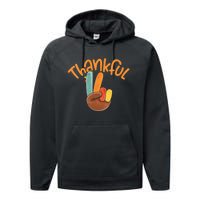 Peace Hand Sign Thankful Turkey Thanksgiving Performance Fleece Hoodie