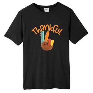 Peace Hand Sign Thankful Turkey Thanksgiving Tall Fusion ChromaSoft Performance T-Shirt