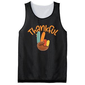 Peace Hand Sign Thankful Turkey Thanksgiving Mesh Reversible Basketball Jersey Tank