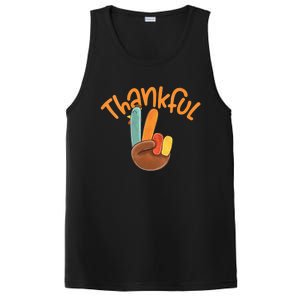 Peace Hand Sign Thankful Turkey Thanksgiving PosiCharge Competitor Tank