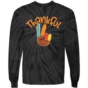 Peace Hand Sign Thankful Turkey Thanksgiving Tie-Dye Long Sleeve Shirt