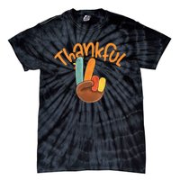 Peace Hand Sign Thankful Turkey Thanksgiving Tie-Dye T-Shirt