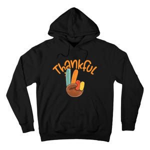 Peace Hand Sign Thankful Turkey Thanksgiving Tall Hoodie