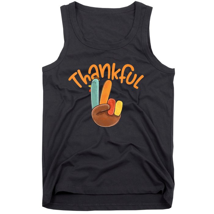 Peace Hand Sign Thankful Turkey Thanksgiving Tank Top